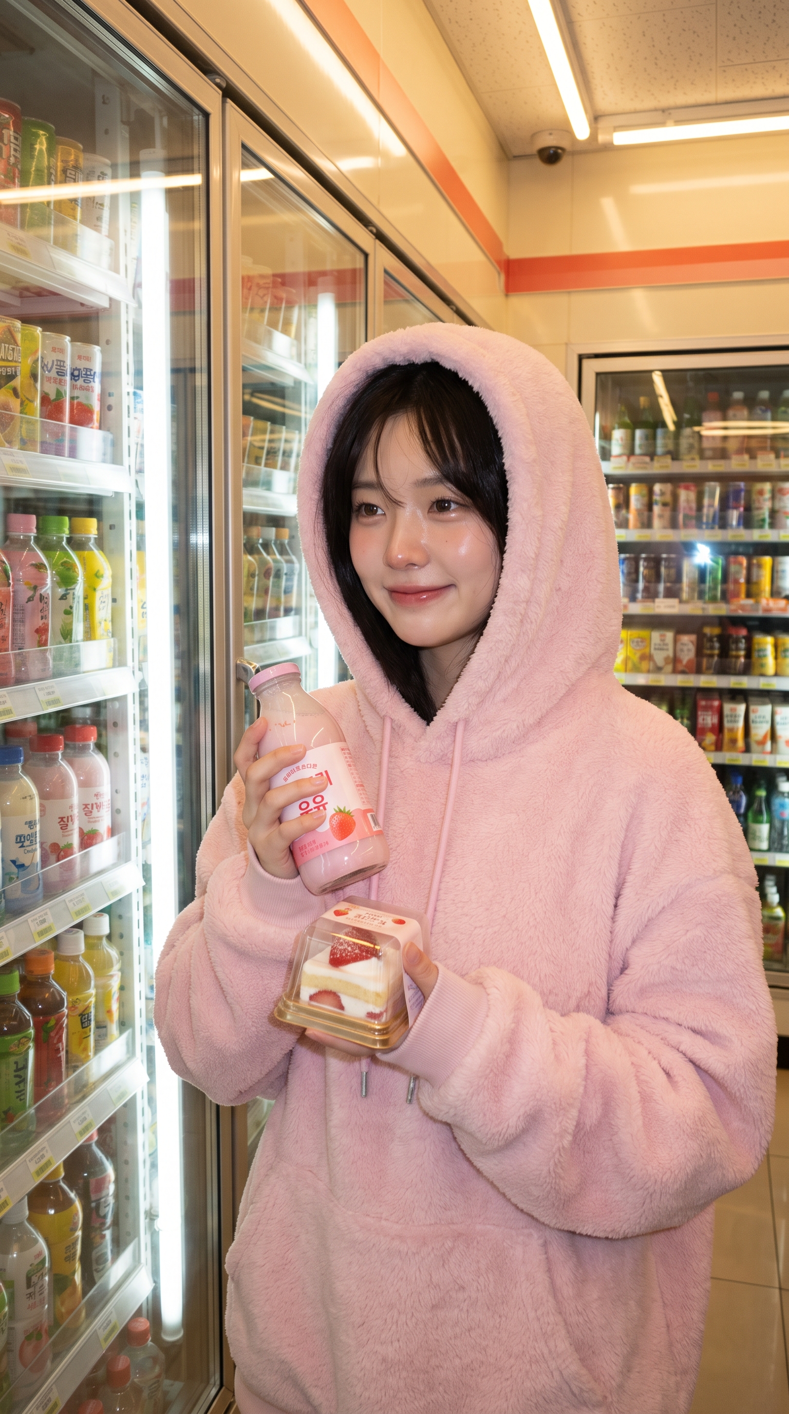 韩国便利店粉色 Hoodie 人像